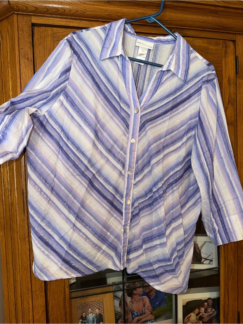 NWOT XL Alfred Dunner Lavender and White Striped Button-Front Top